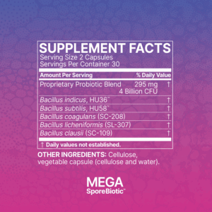 MegaSporeBiotic 60 Capsules by Microbiome Labs Probiotic Spore Based Supplement Facts