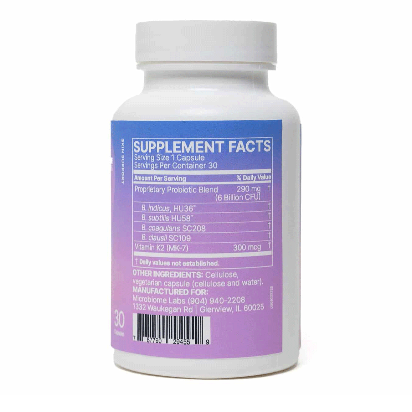 Serene Skin by Microbiome Labs Oral Probiotic Supplement Facts