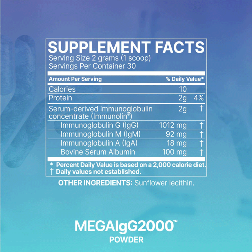Mega IgG2000 Powder by Microbiome Labs Jar Supplement Facts